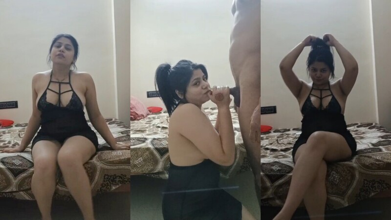 Desi Indian Horny Wife Sexy Black Lingerie Dress Strip Full Nude Talk Dirty Voice & Blowjob 3 Vids In one xxx Video – video